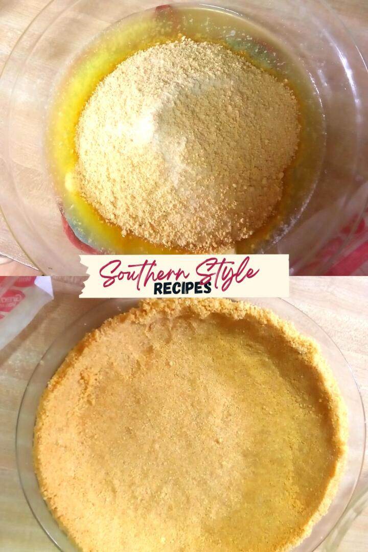 graham cracker crust ingredients before and after mixing and pressing