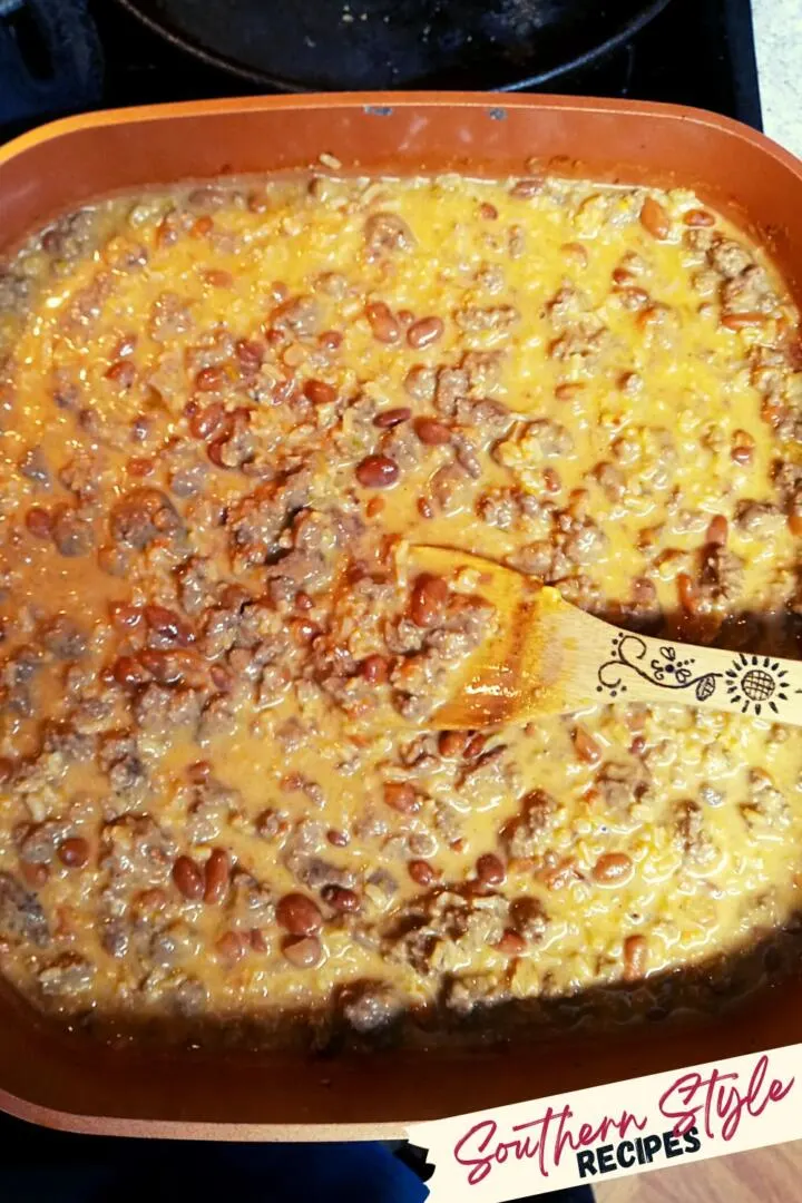 Mexican Beef and Rice Skillet with cheese