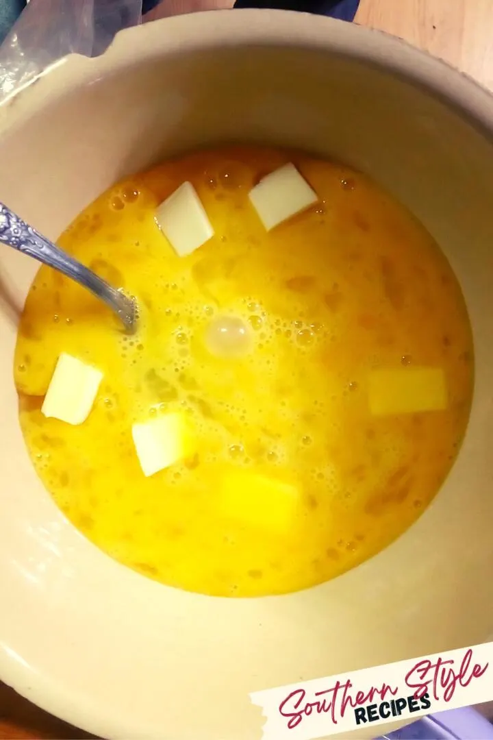 butter and egg mixture for classic pecan pie