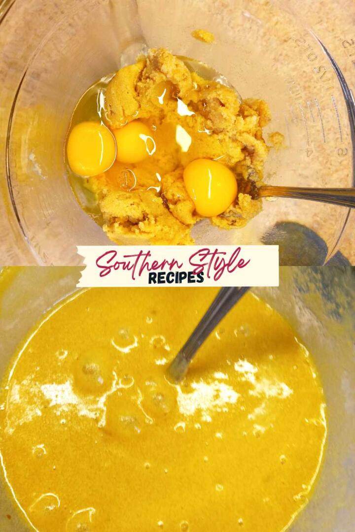 before and after addition of eggs to sugar mixture